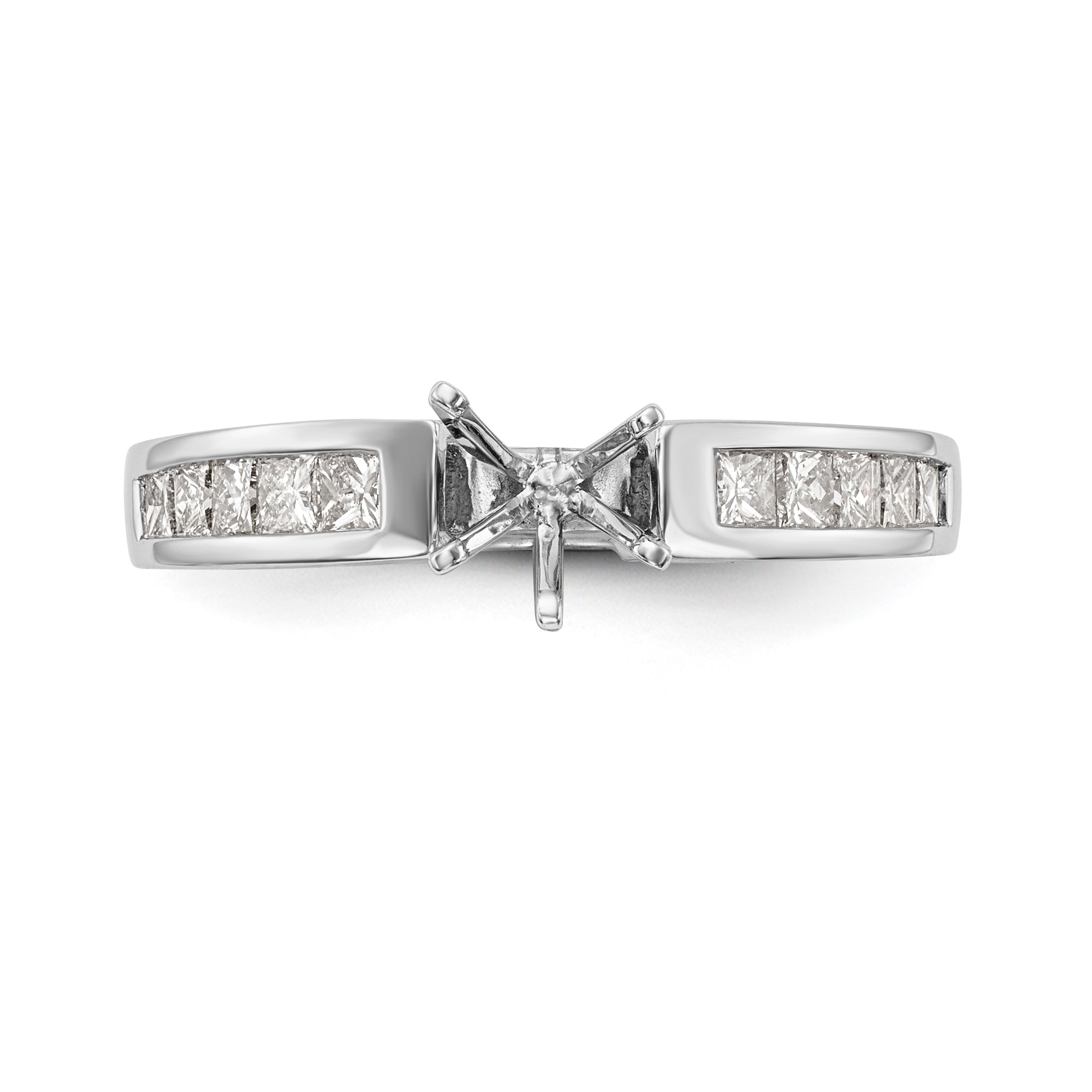 14K White Gold Diamond Peg Set CZ Engagement Ring