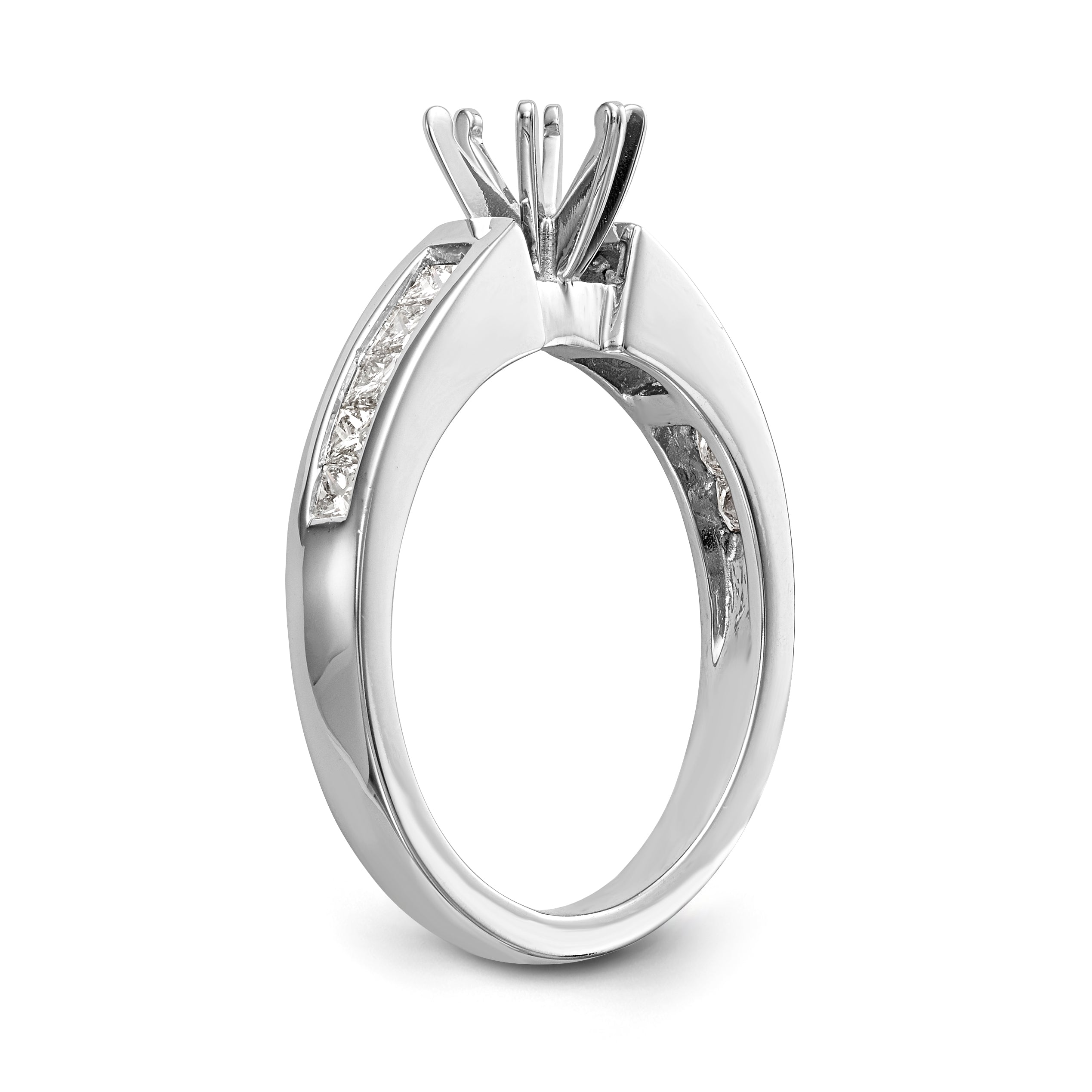 14K White Gold Diamond Peg Set CZ Engagement Ring