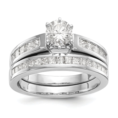 14K White Gold Diamond Peg Set CZ Engagement Ring