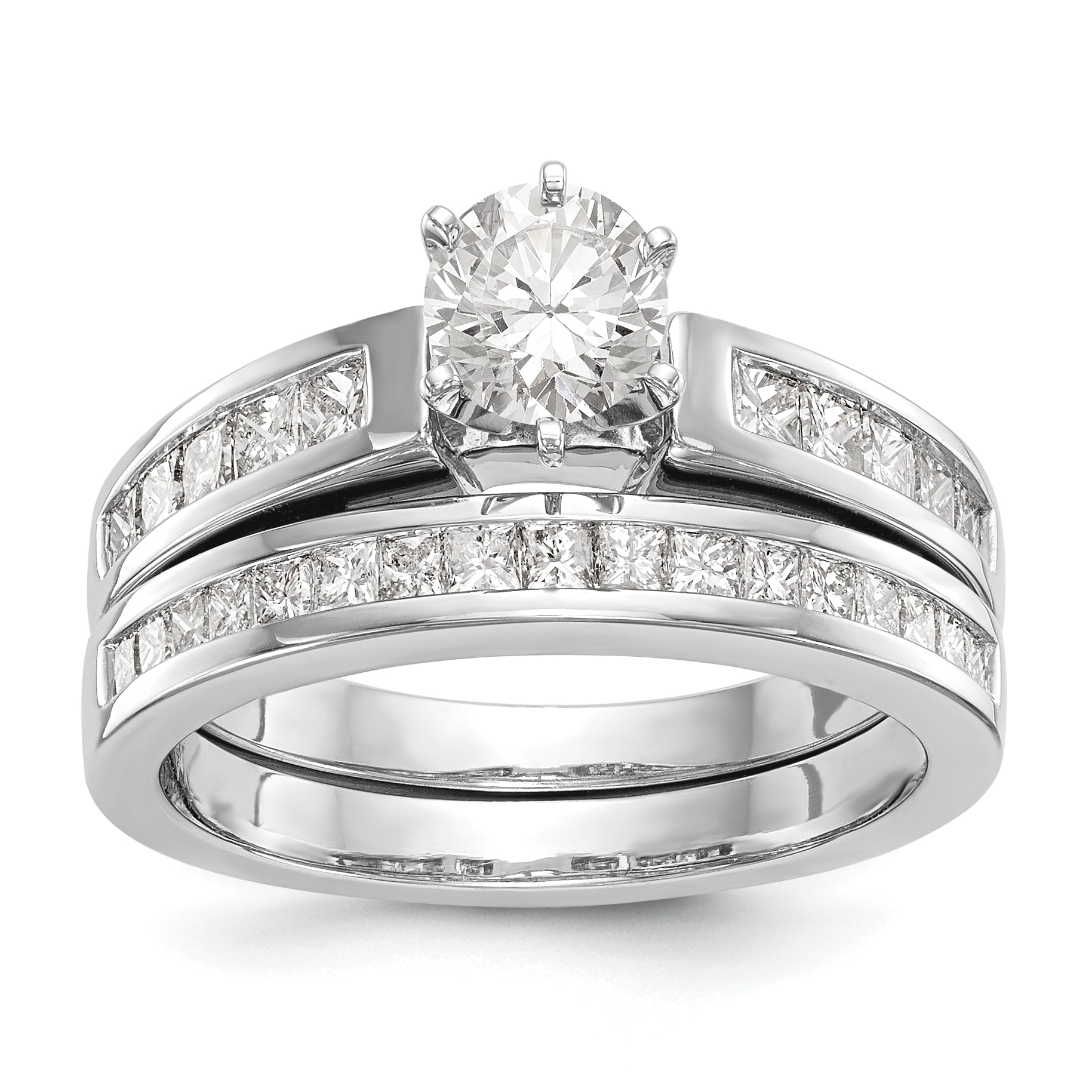 14K White Gold Diamond Peg Set CZ Engagement Ring