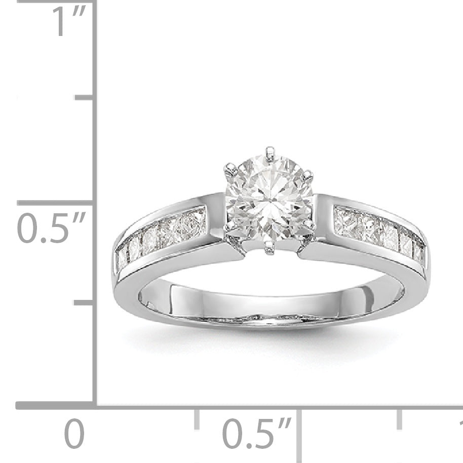 14K White Gold Diamond Peg Set CZ Engagement Ring