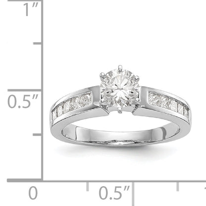 14K White Gold Diamond Peg Set CZ Engagement Ring