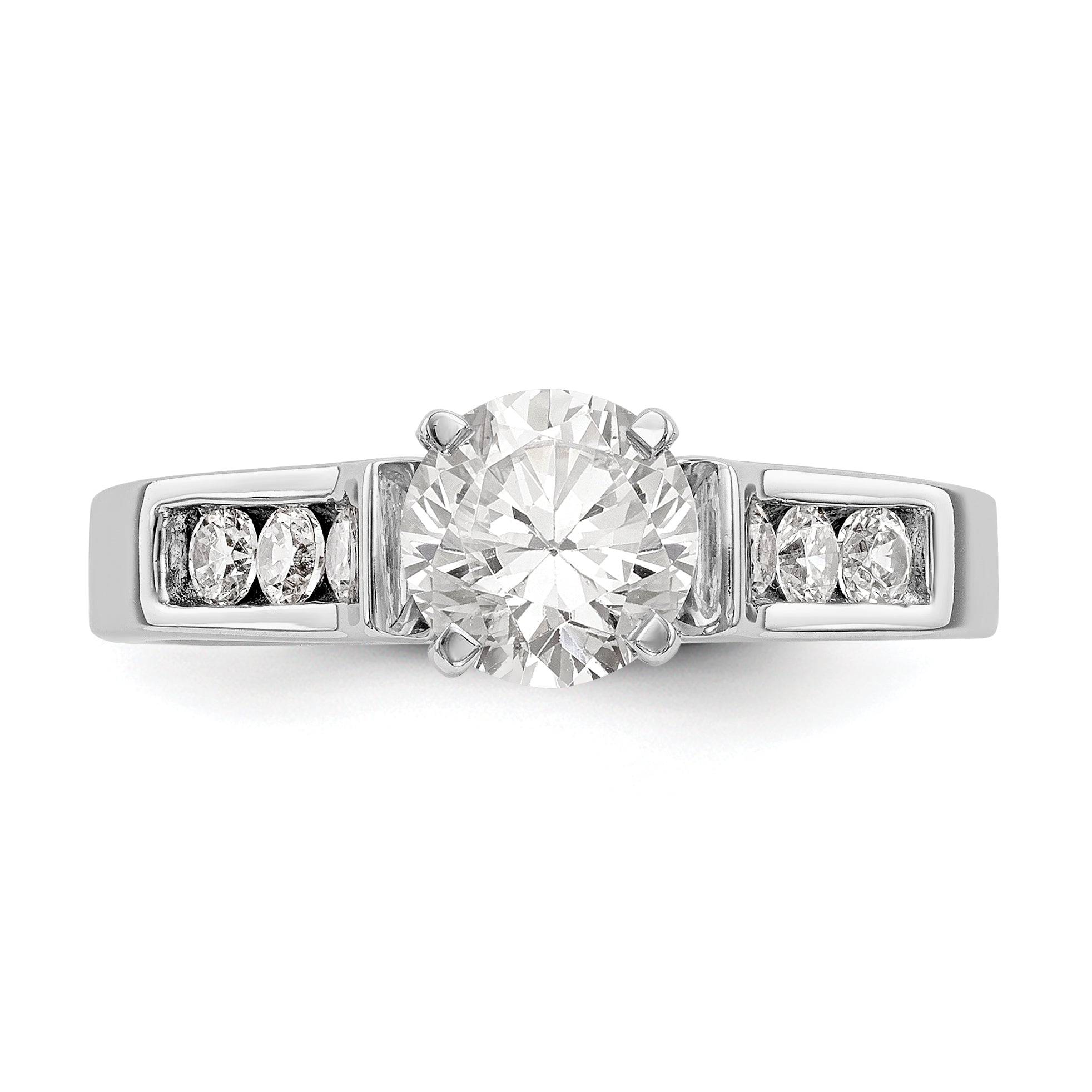 14K White Gold Diamond Peg Set CZ Engagement Ring