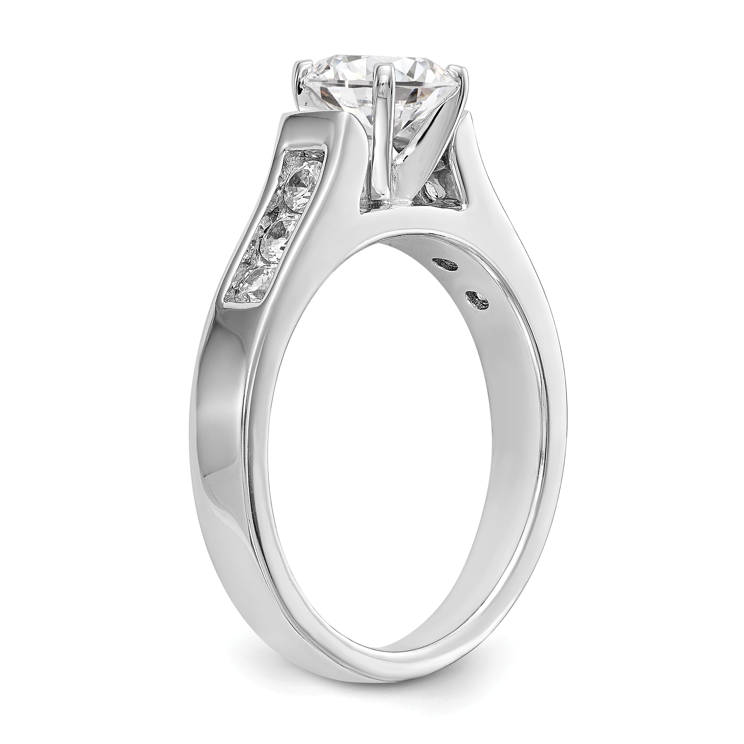 14K White Gold Diamond Peg Set CZ Engagement Ring