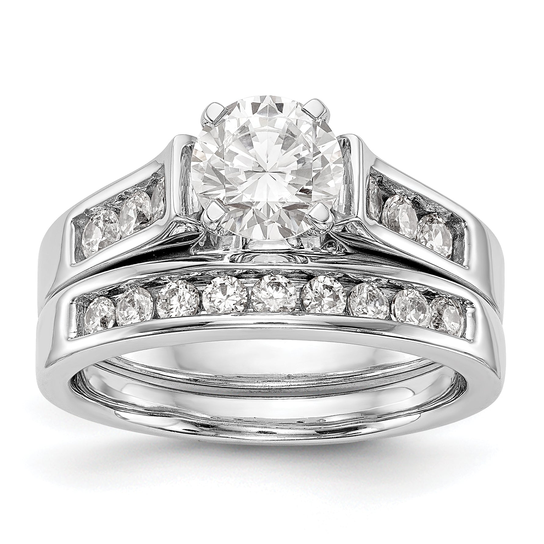 14K White Gold Diamond Peg Set CZ Engagement Ring