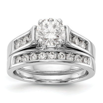 14K White Gold Diamond Peg Set CZ Engagement Ring