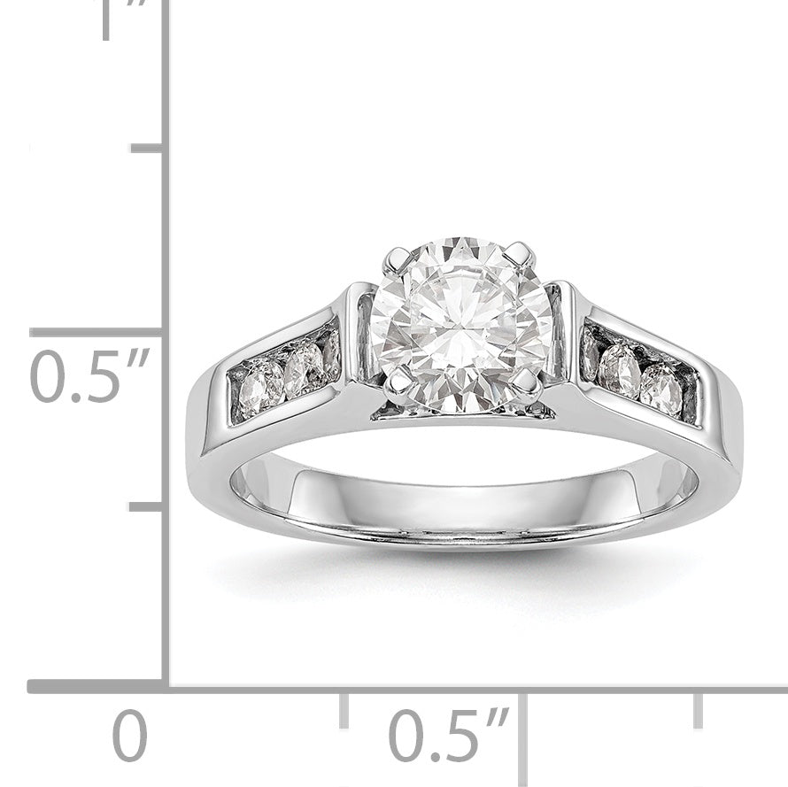 14K White Gold Diamond Peg Set CZ Engagement Ring