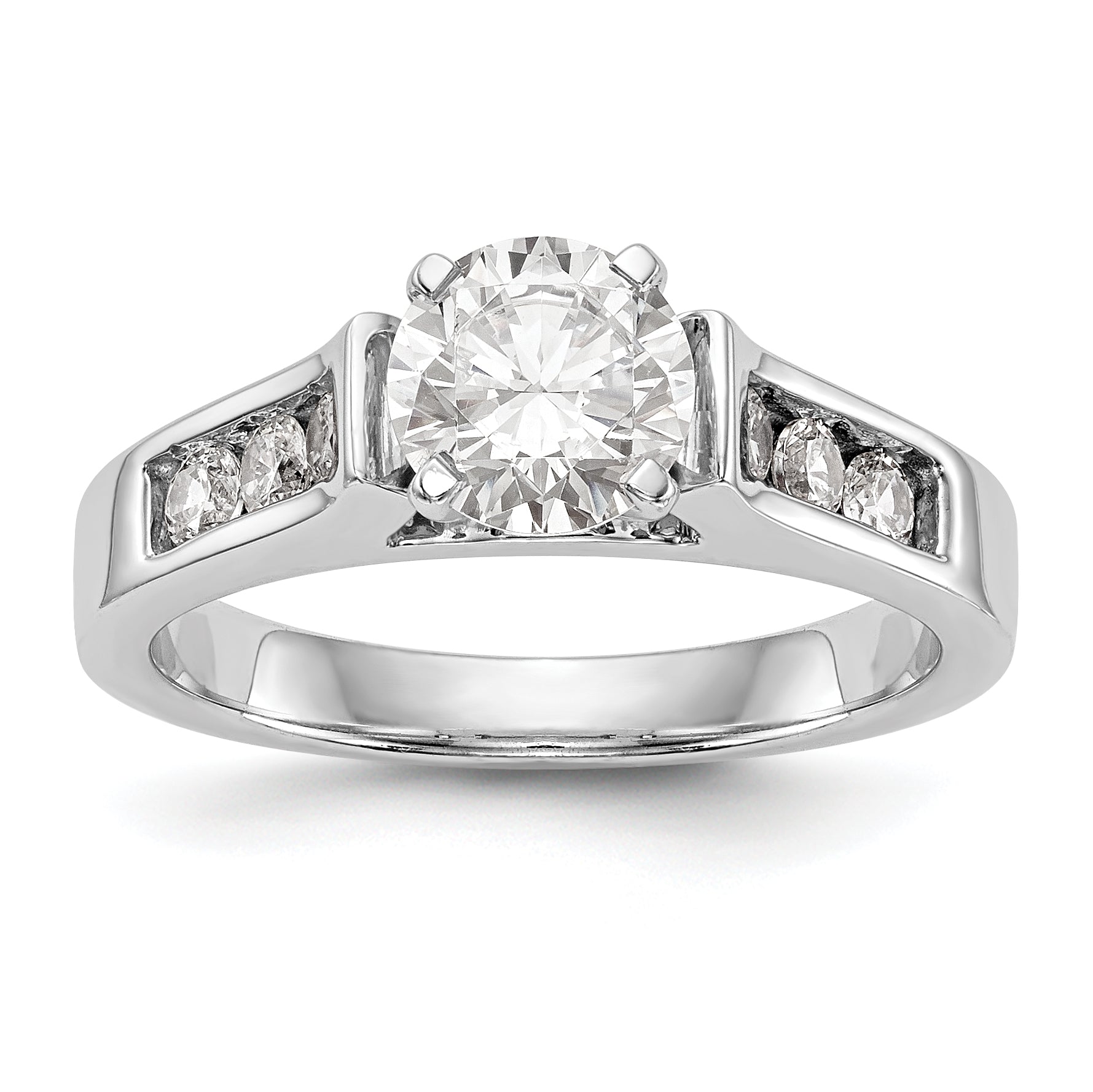 14K White Gold Diamond Peg Set CZ Engagement Ring