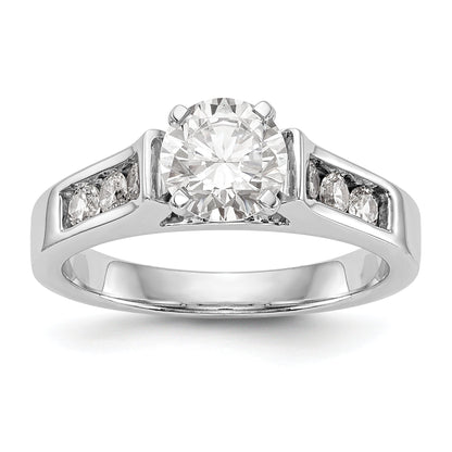 14K White Gold Diamond Peg Set CZ Engagement Ring