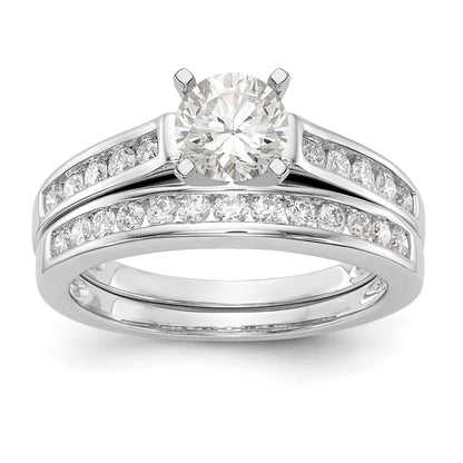 14K White Gold Diamond Peg Set CZ Engagement Ring