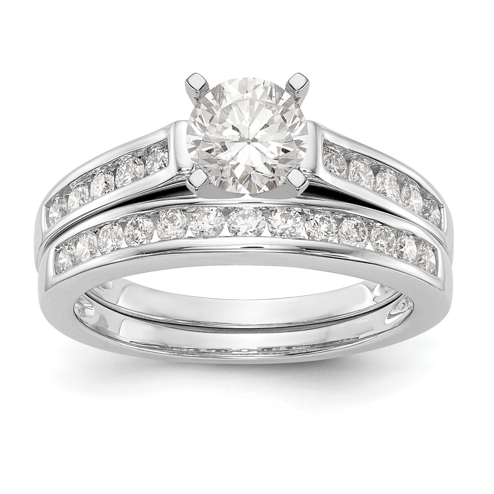 14K White Gold Diamond Peg Set CZ Engagement Ring