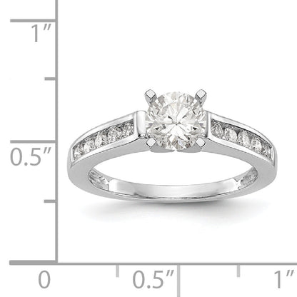 14K White Gold Diamond Peg Set CZ Engagement Ring