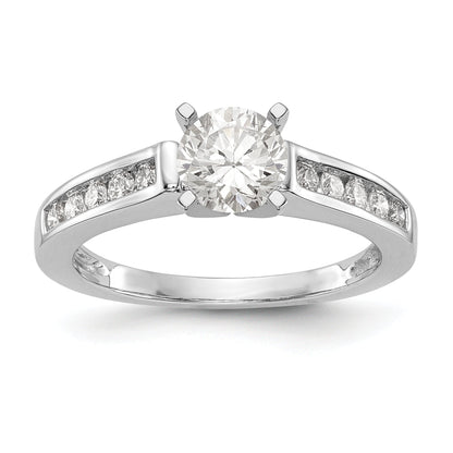 14K White Gold Diamond Peg Set CZ Engagement Ring