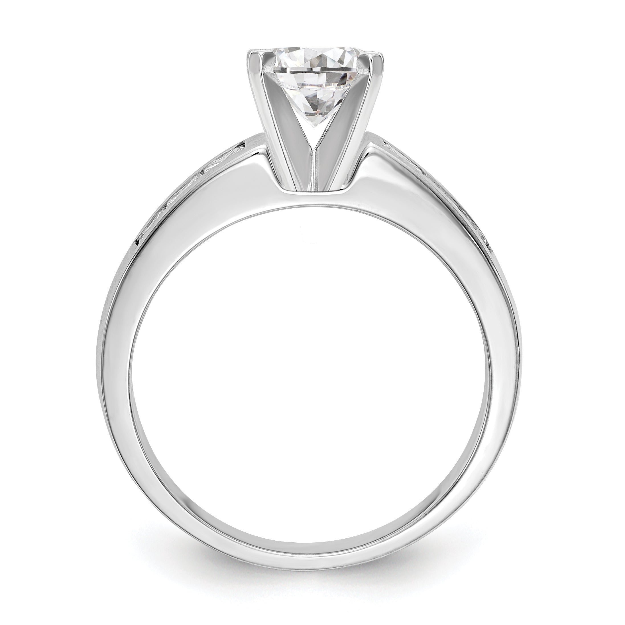 14K White Gold Diamond Peg Set CZ Engagement Ring