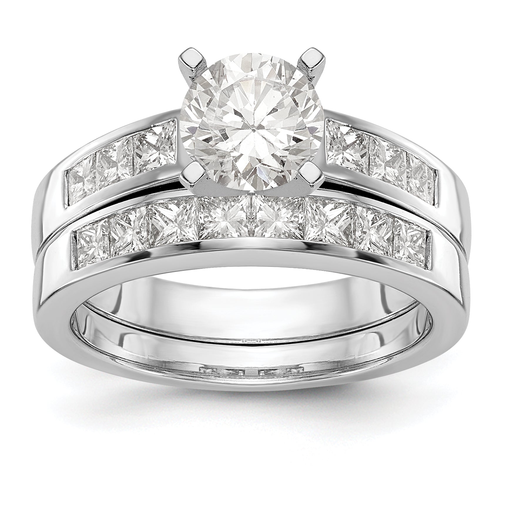 14K White Gold Diamond Peg Set CZ Engagement Ring