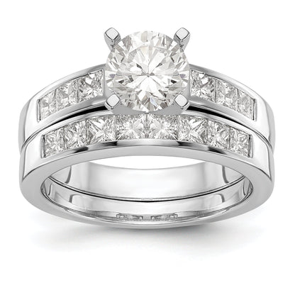 14K White Gold Diamond Peg Set CZ Engagement Ring