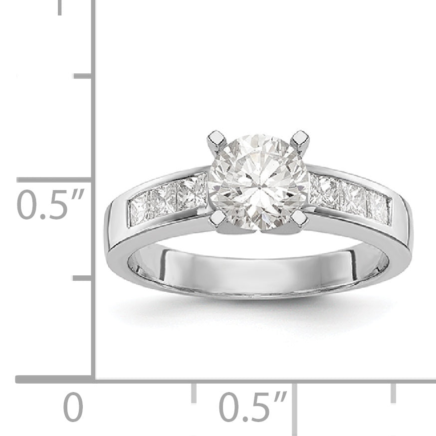 14K White Gold Diamond Peg Set CZ Engagement Ring
