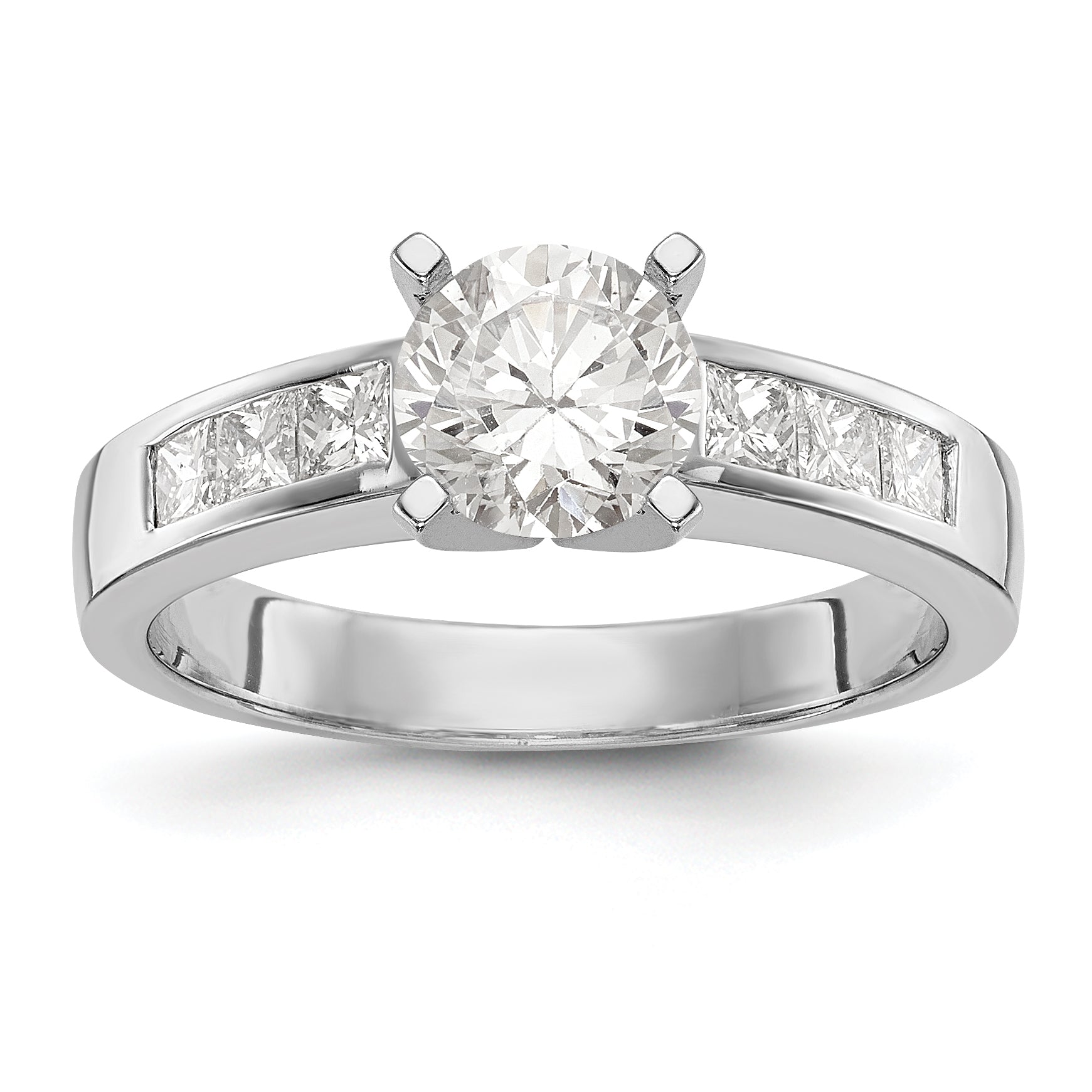 14K White Gold Diamond Peg Set CZ Engagement Ring