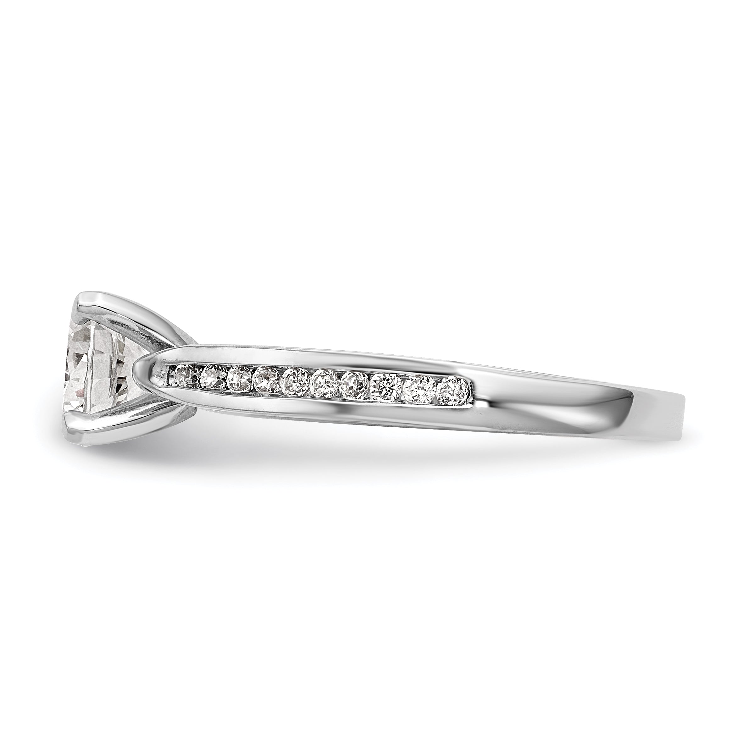 14K White Gold Diamond Peg Set CZ Engagement Ring