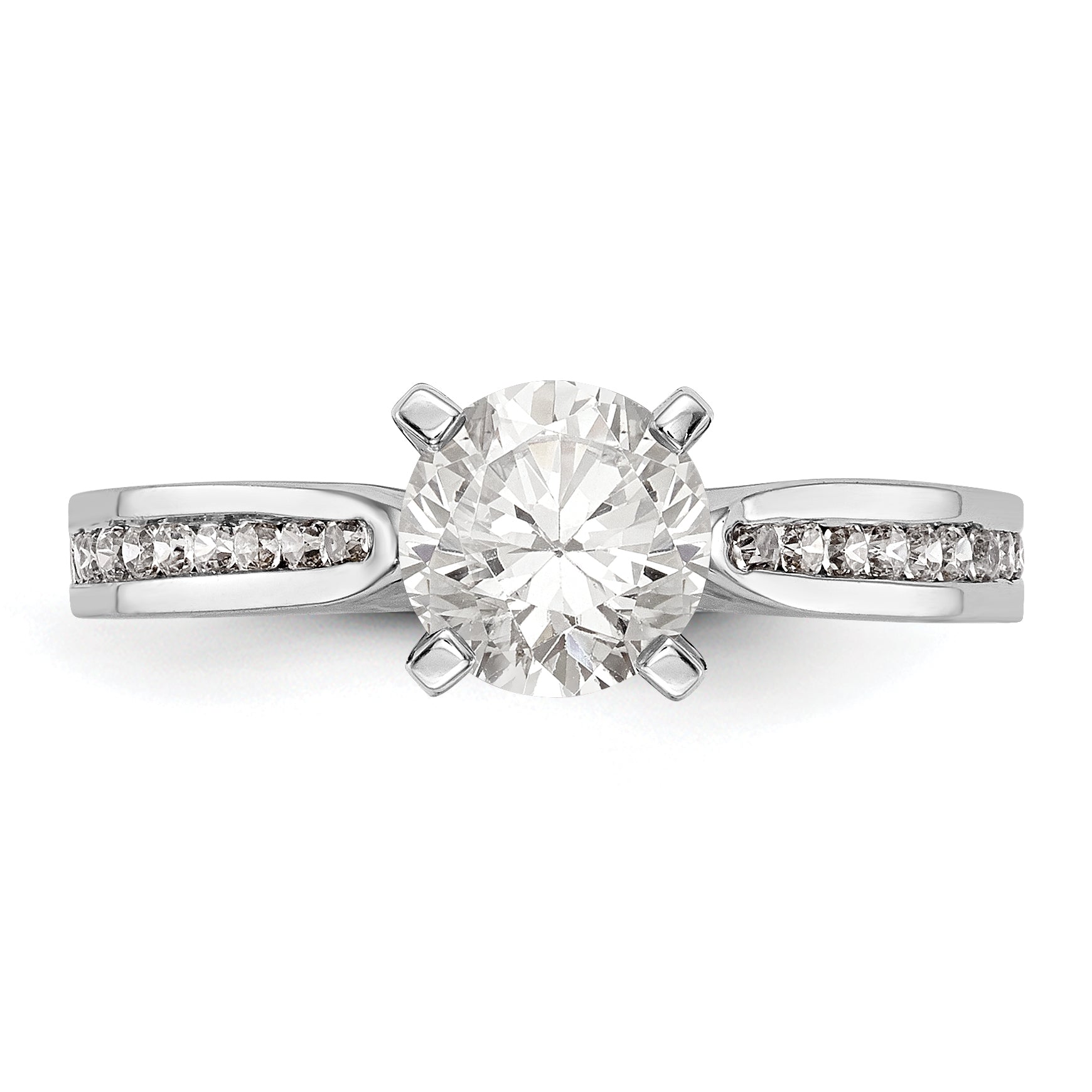 14K White Gold Diamond Peg Set CZ Engagement Ring