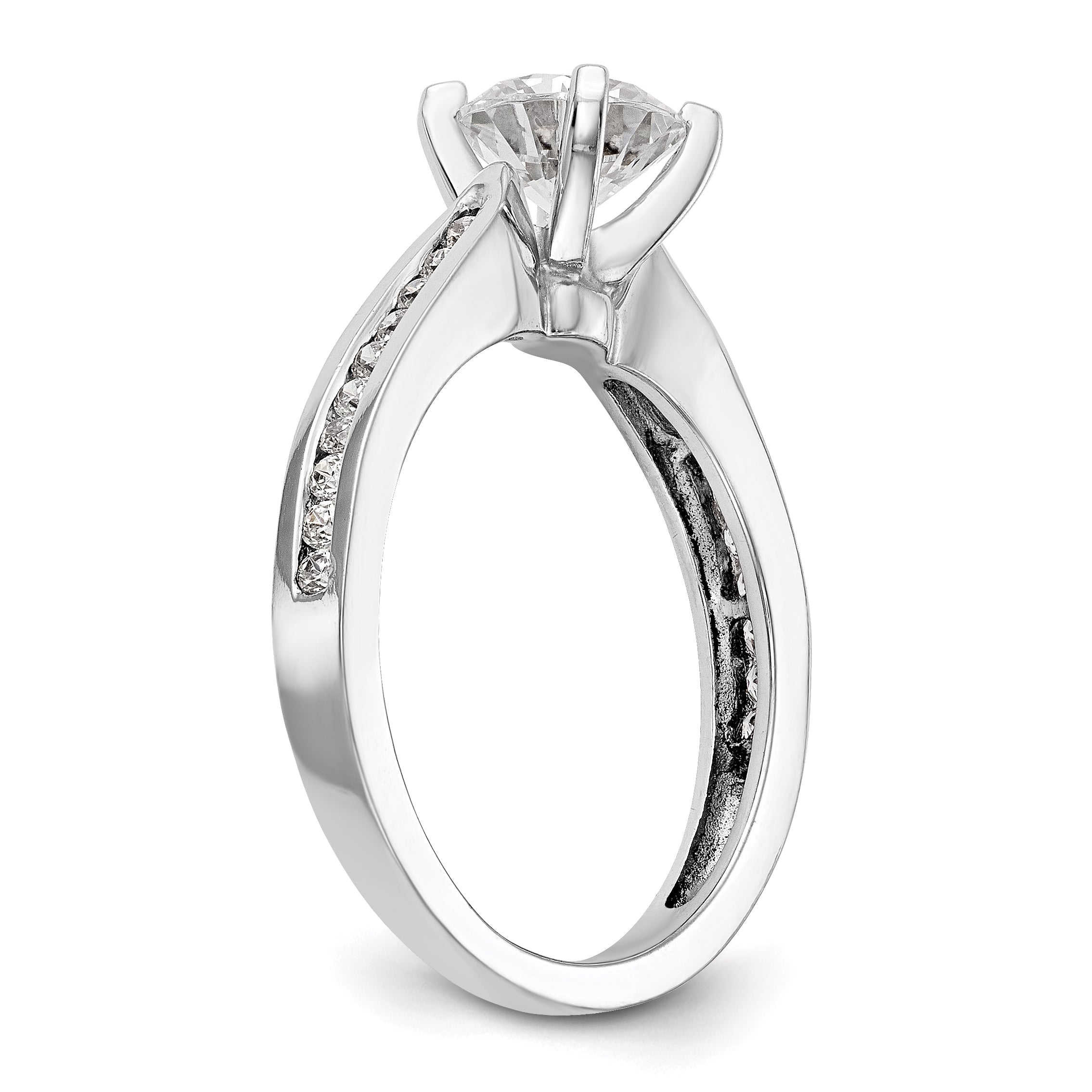 14K White Gold Diamond Peg Set CZ Engagement Ring