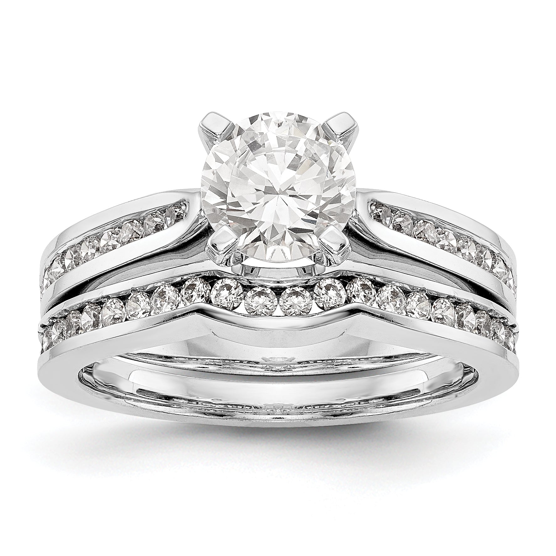14K White Gold Diamond Peg Set CZ Engagement Ring