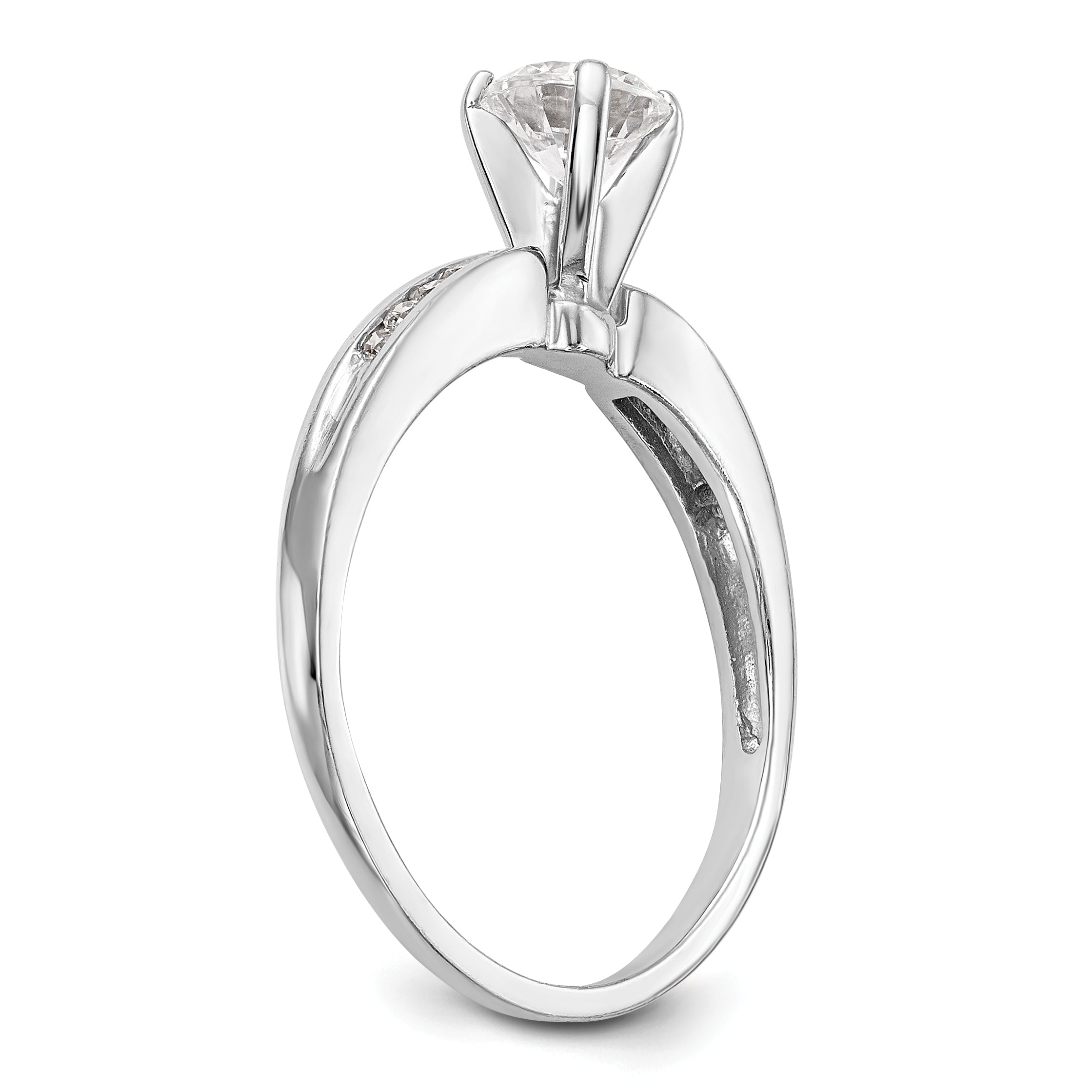 14K White Gold Diamond Peg Set CZ Engagement Ring