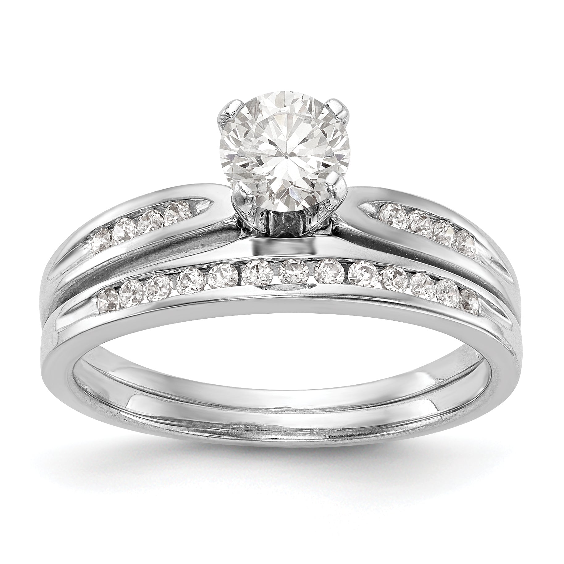 14K White Gold Diamond Peg Set CZ Engagement Ring