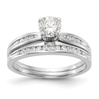 14K White Gold Diamond Peg Set CZ Engagement Ring