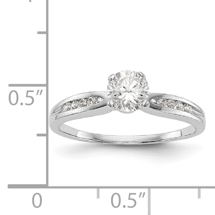 14K White Gold Diamond Peg Set CZ Engagement Ring