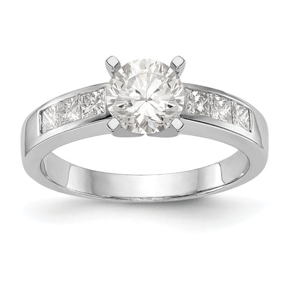 14K White Gold Diamond Peg Set CZ Engagement Ring