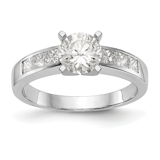 14K White Gold Diamond Peg Set CZ Engagement Ring