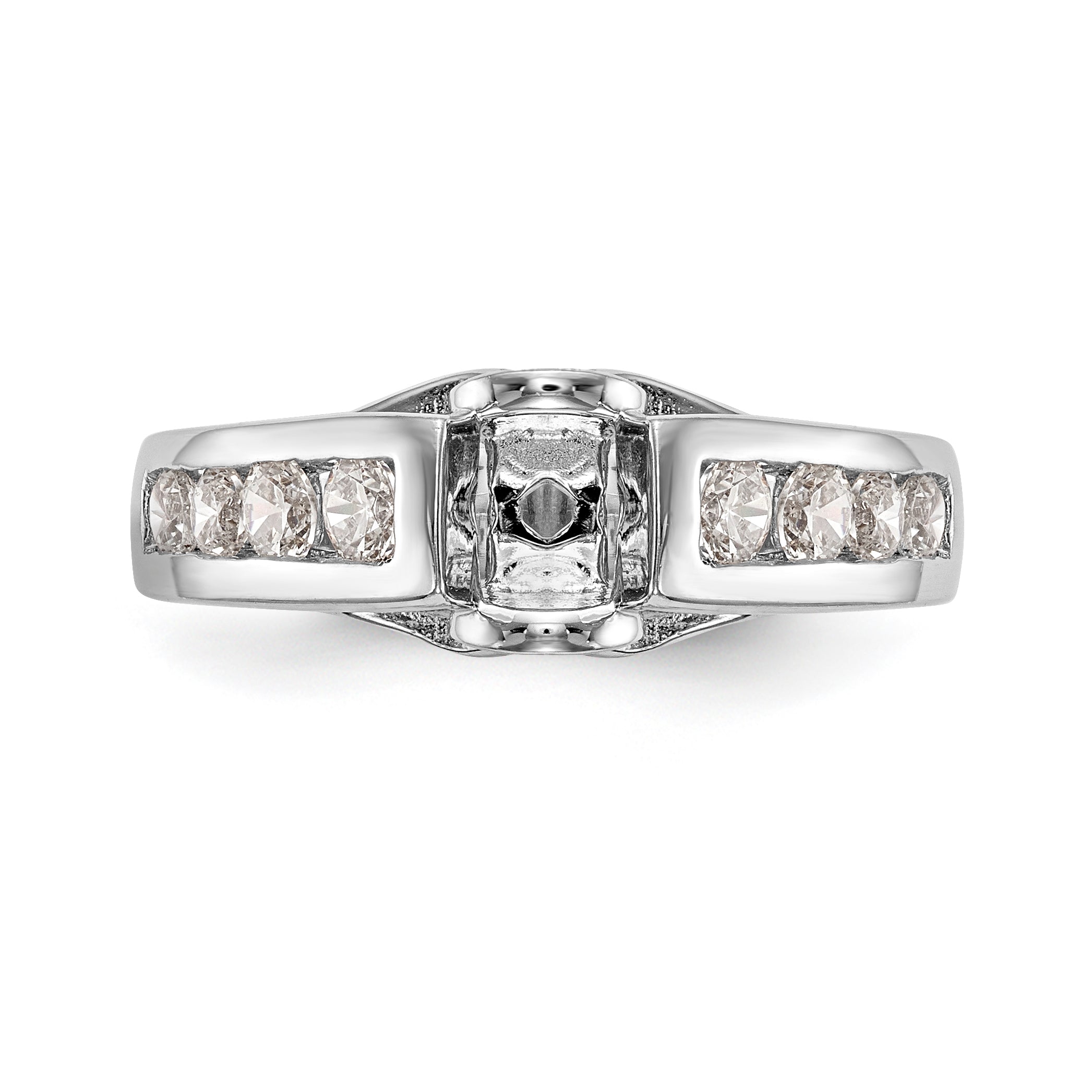 14K White Gold Diamond Peg Set CZ Engagement Ring