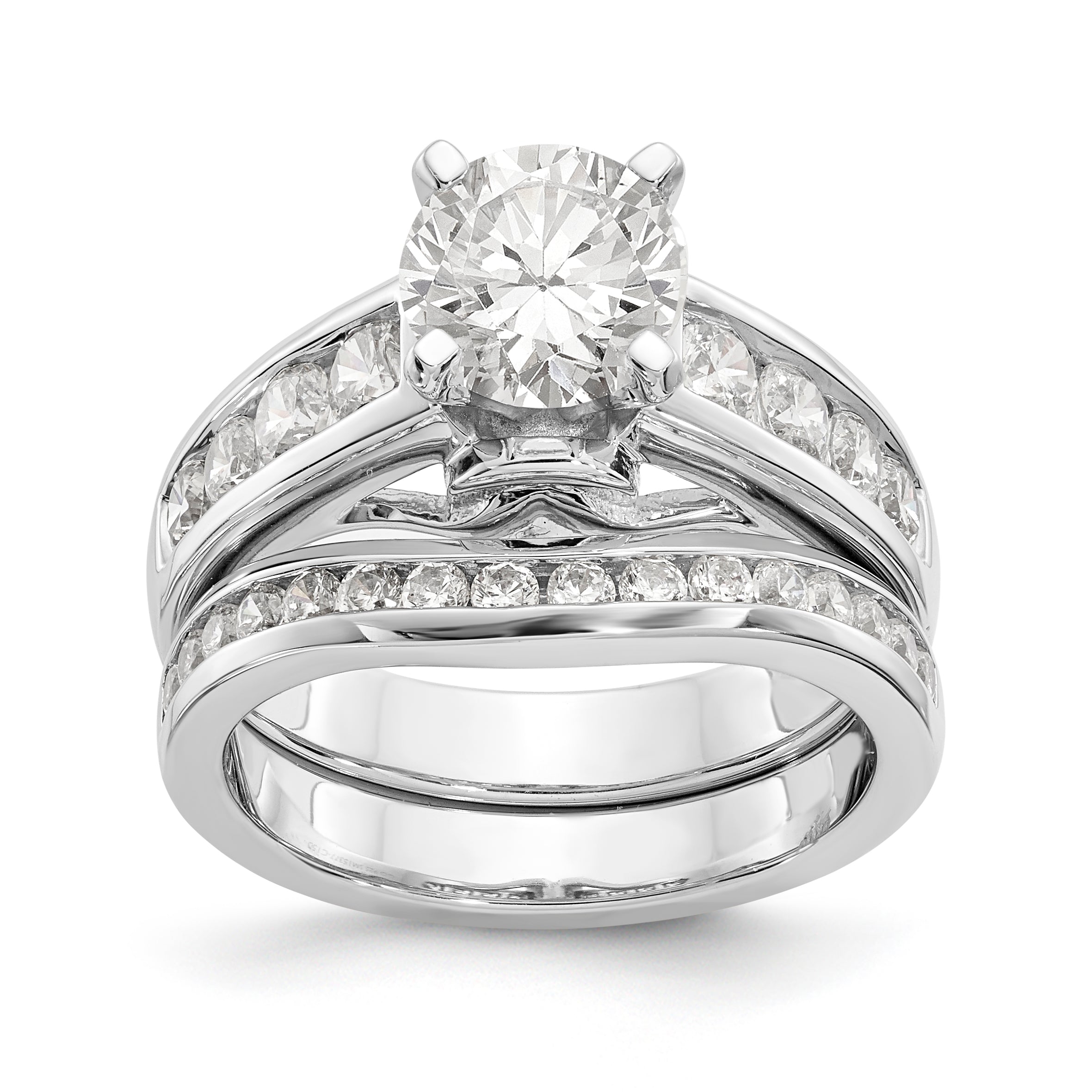 14K White Gold Diamond Peg Set CZ Engagement Ring