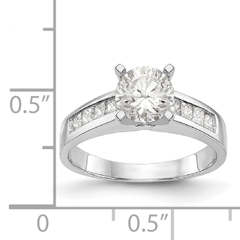 14K White Gold Diamond Peg Set CZ Engagement Ring