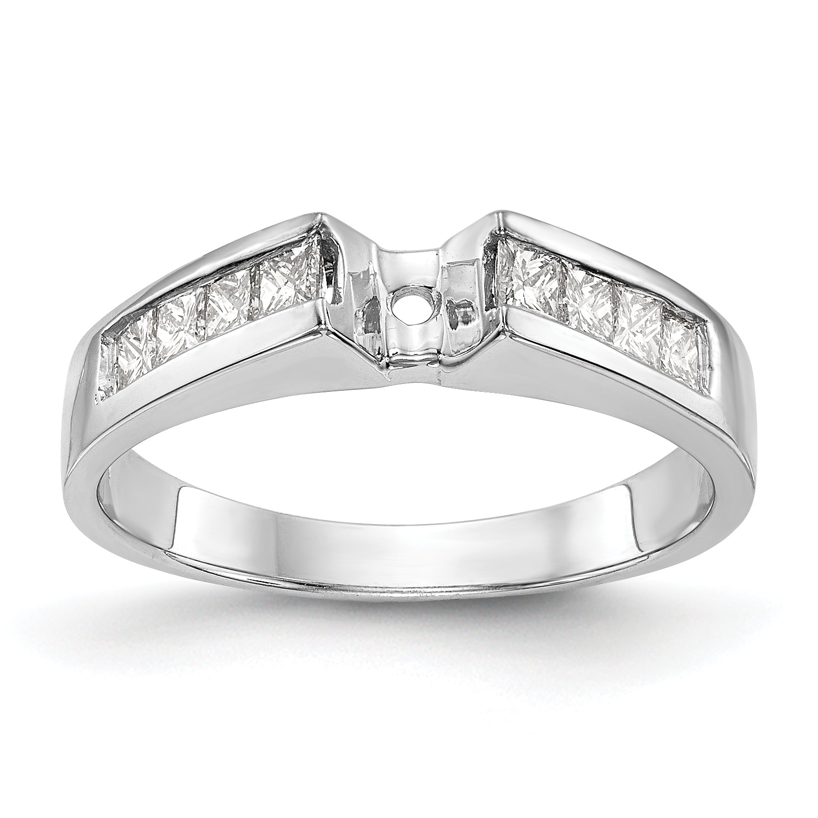 14K White Gold Diamond Peg Set CZ Engagement Ring