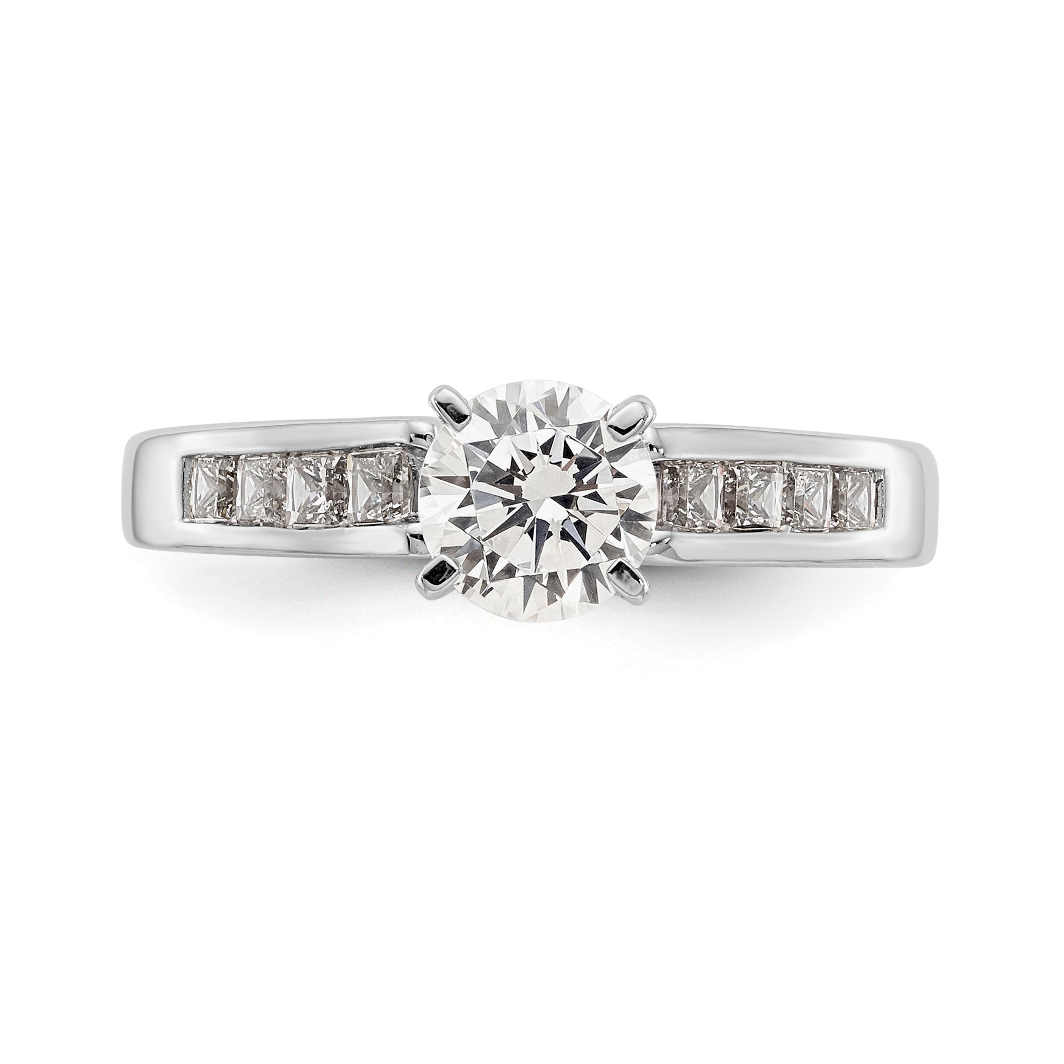 14K White Gold Diamond Peg Set CZ Engagement Ring