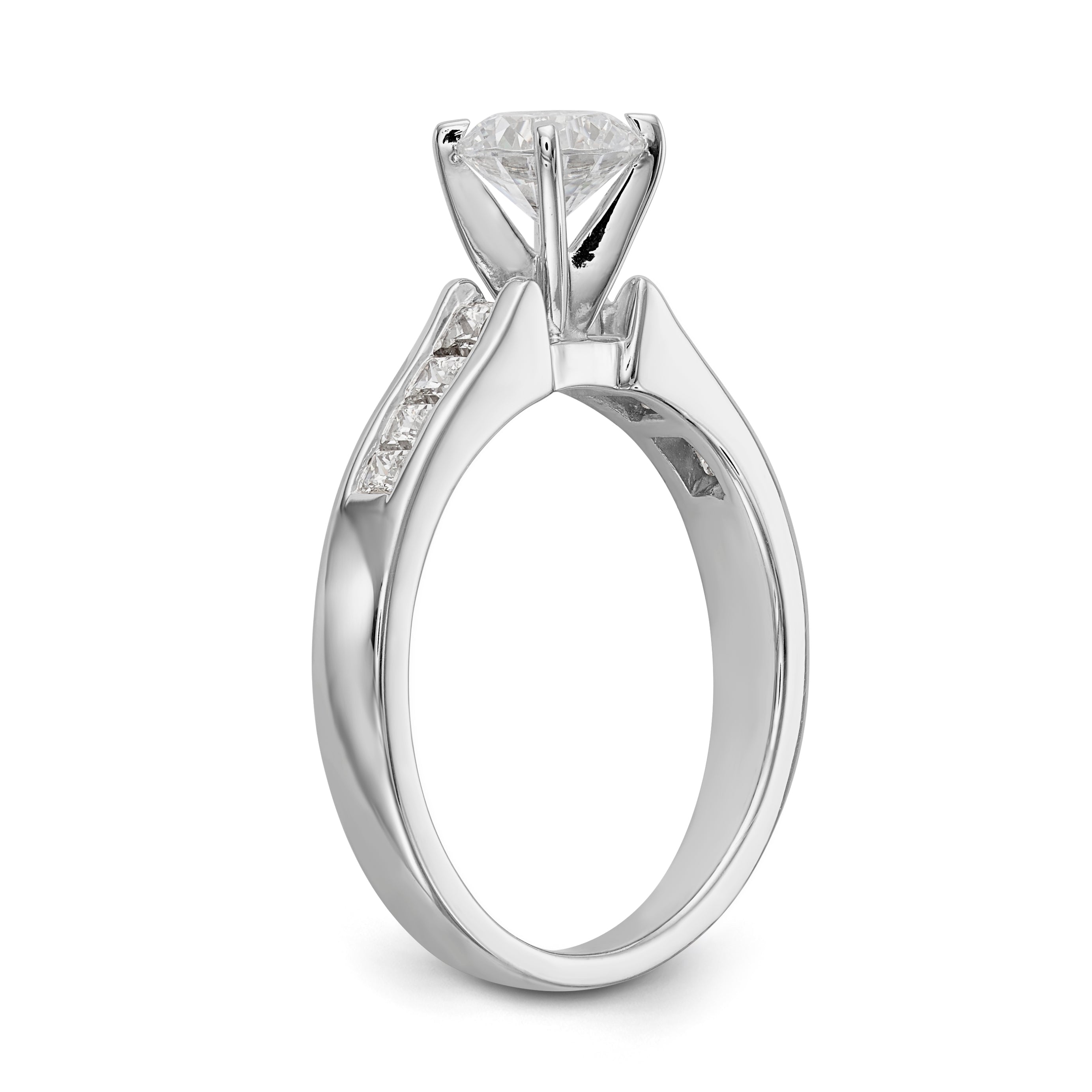 14K White Gold Diamond Peg Set CZ Engagement Ring