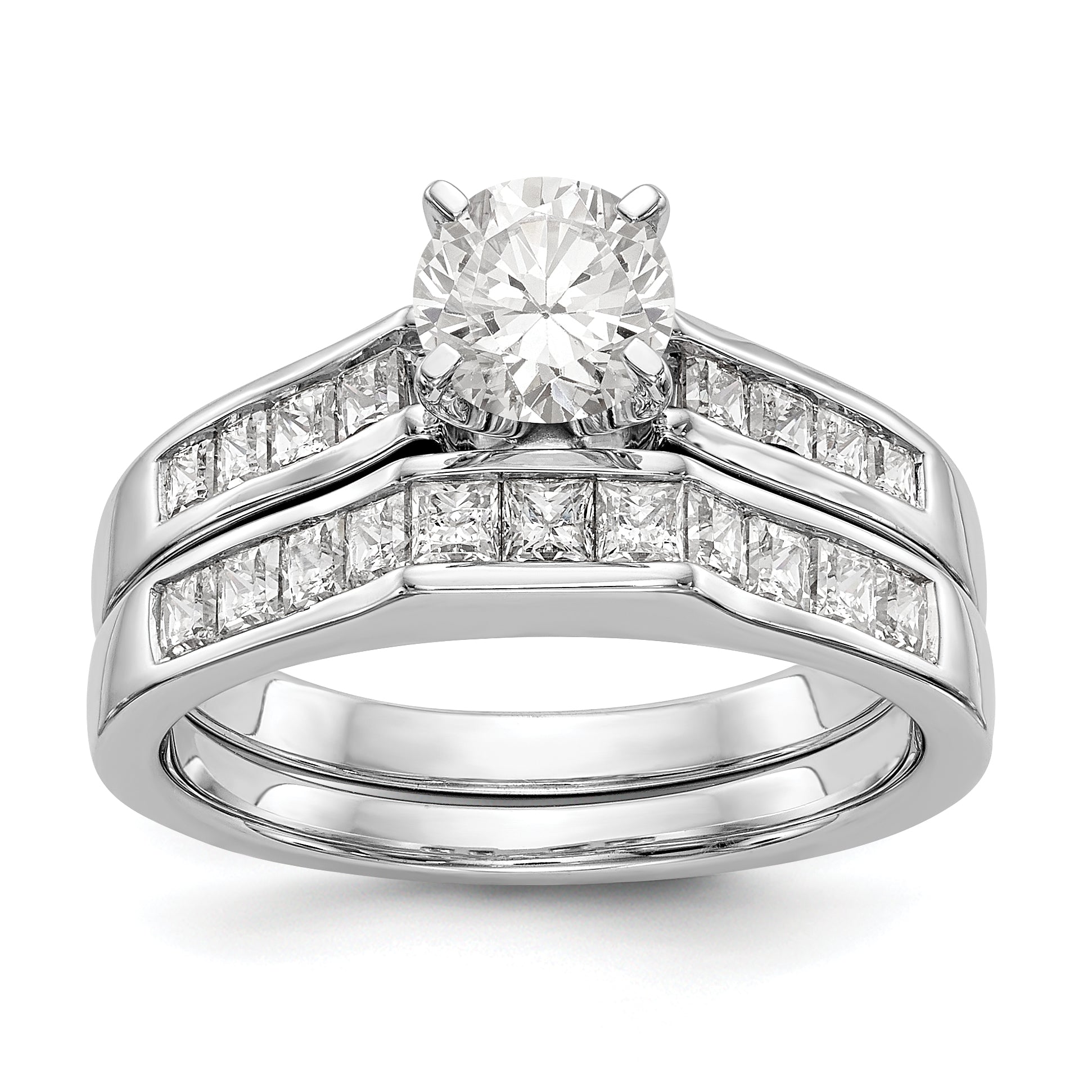 14K White Gold Diamond Peg Set CZ Engagement Ring