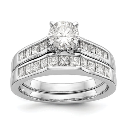 14K White Gold Diamond Peg Set CZ Engagement Ring