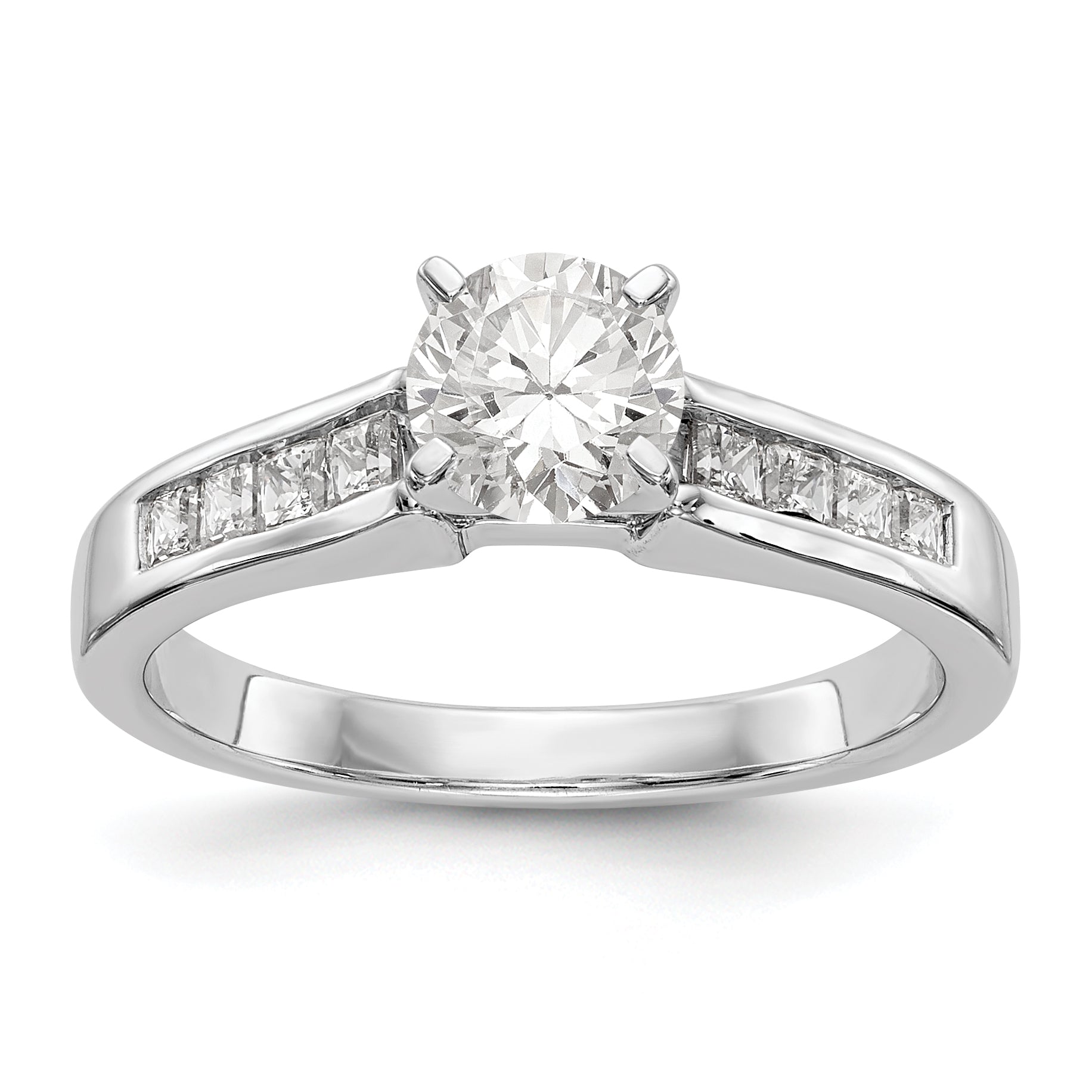 14K White Gold Diamond Peg Set CZ Engagement Ring