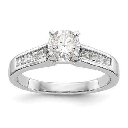 14K White Gold Diamond Peg Set CZ Engagement Ring