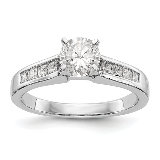 14K White Gold Diamond Peg Set CZ Engagement Ring