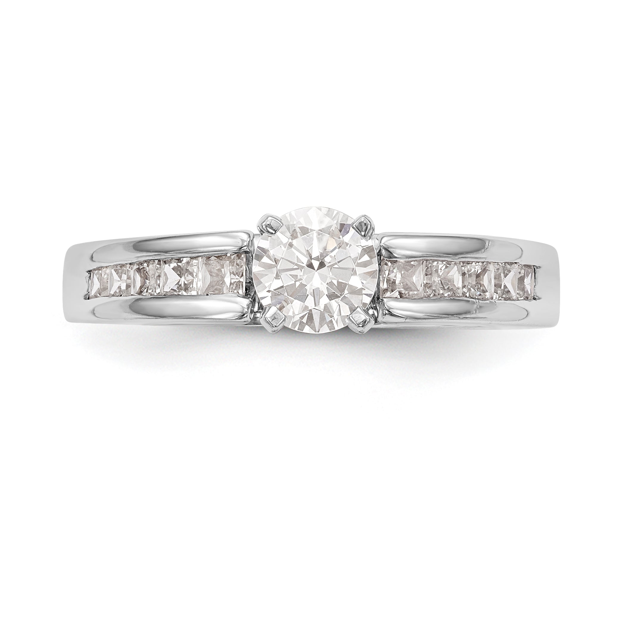 14K White Gold Diamond Peg Set CZ Engagement Ring