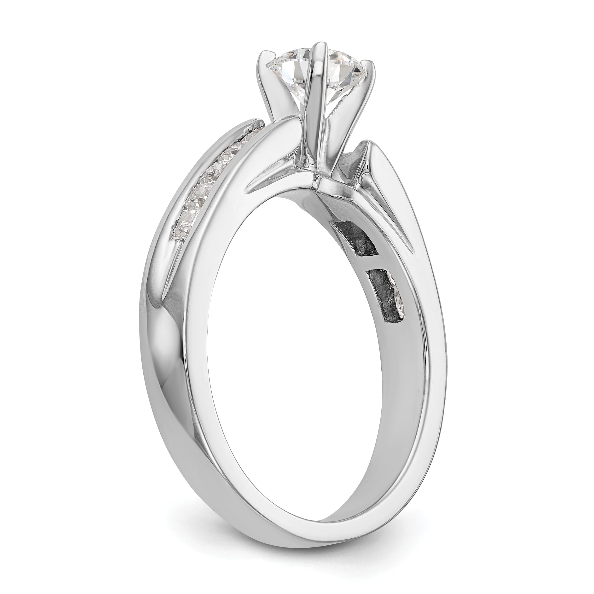 14K White Gold Diamond Peg Set CZ Engagement Ring