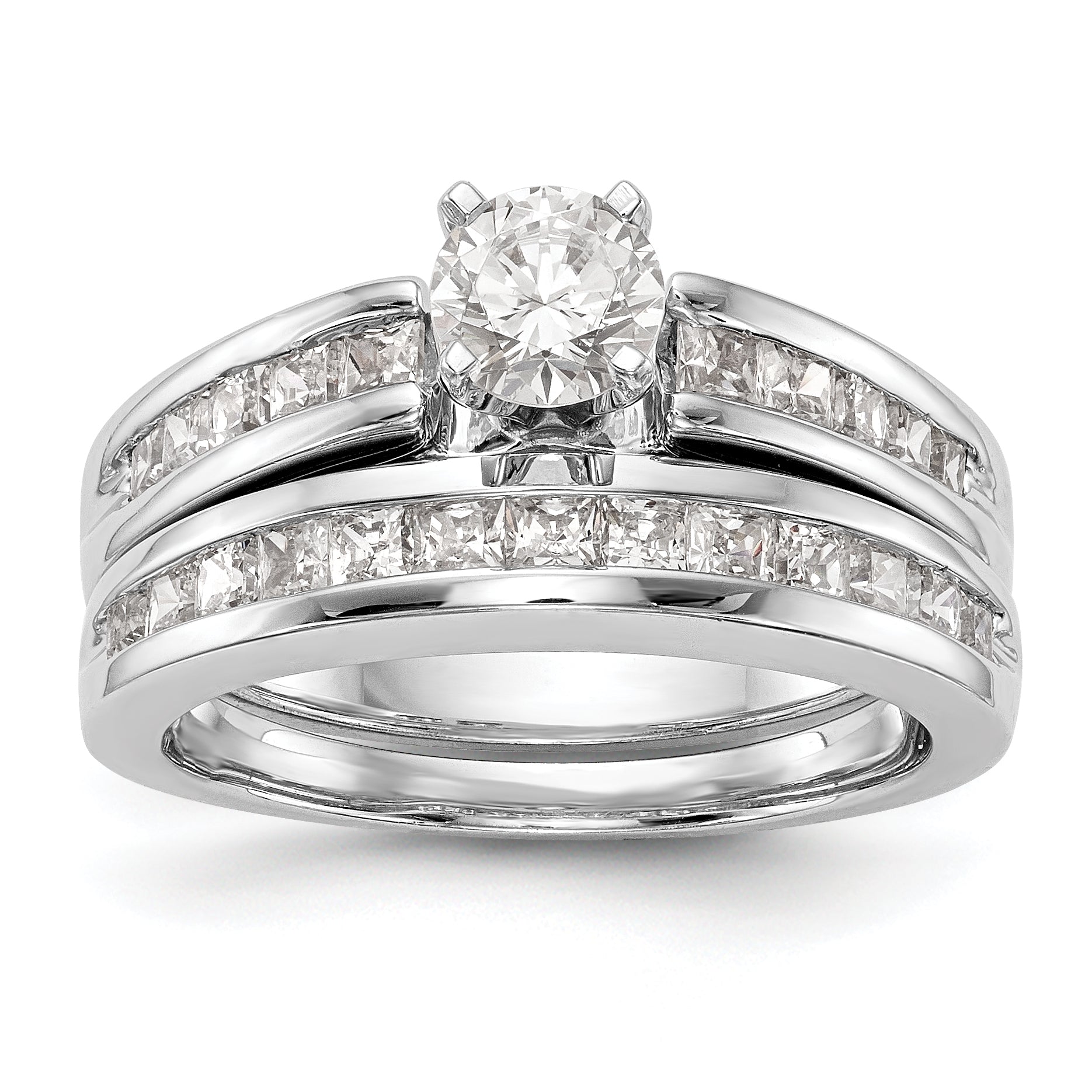 14K White Gold Diamond Peg Set CZ Engagement Ring