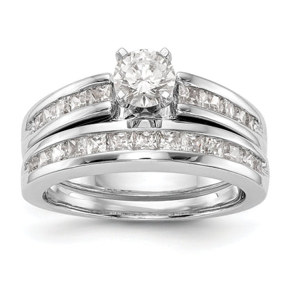 14K White Gold Diamond Peg Set CZ Engagement Ring