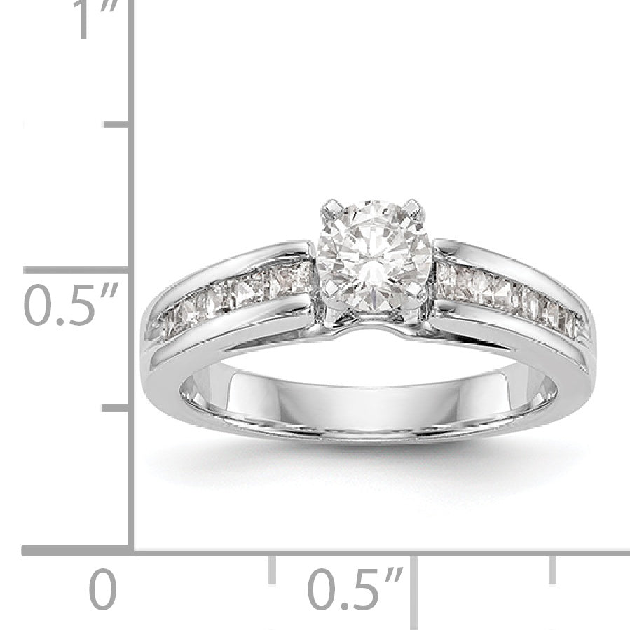 14K White Gold Diamond Peg Set CZ Engagement Ring