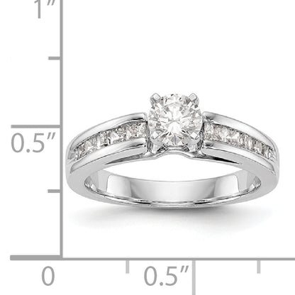 14K White Gold Diamond Peg Set CZ Engagement Ring
