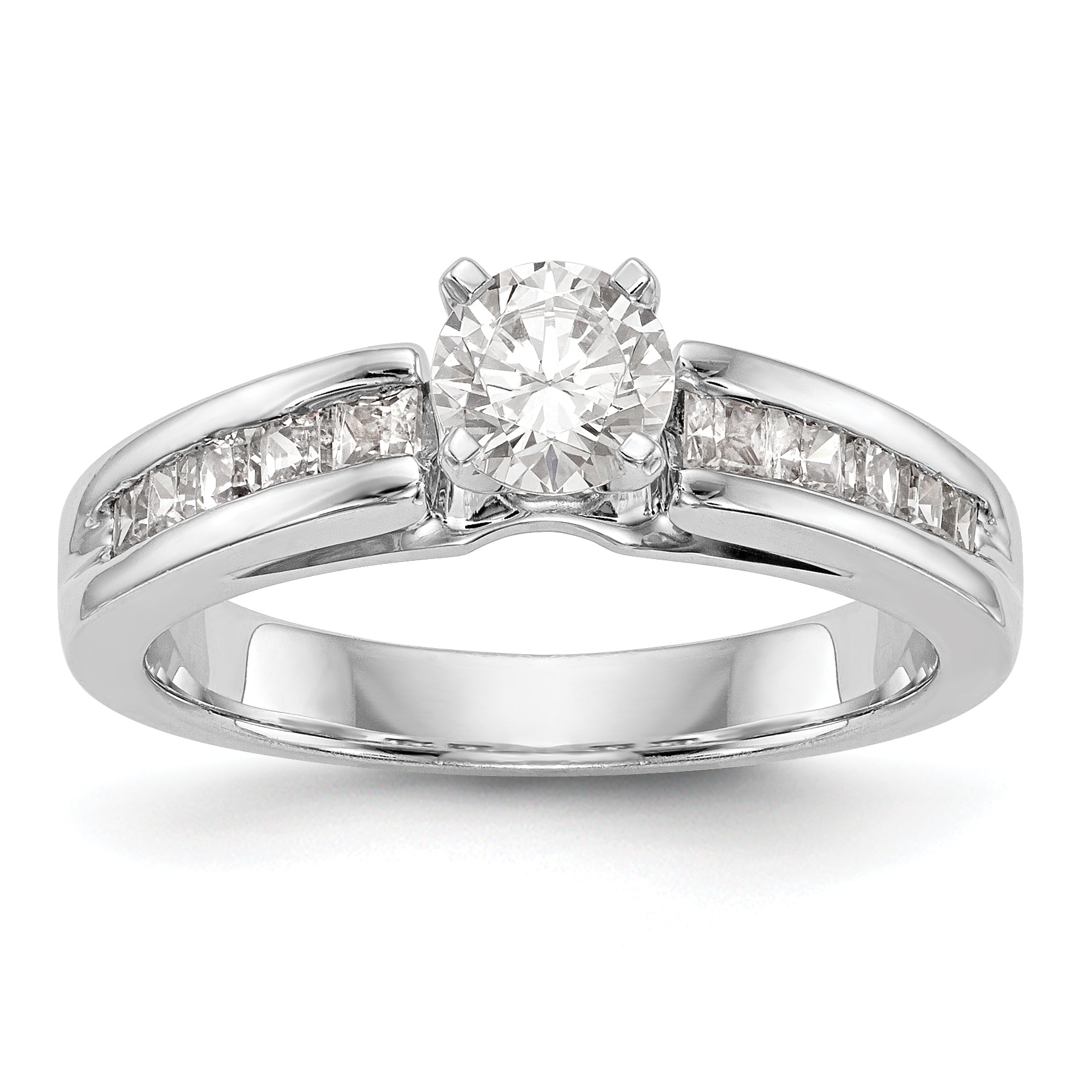14K White Gold Diamond Peg Set CZ Engagement Ring